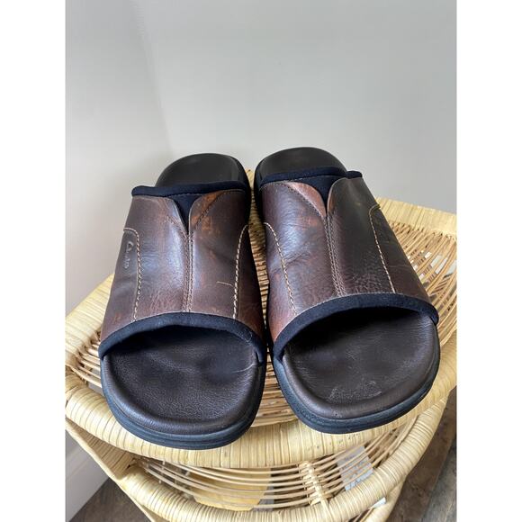 Mens Clarks Brown Leather Walkford Band Style Slide Sandals Sz 9M - Picture 4 of 9
